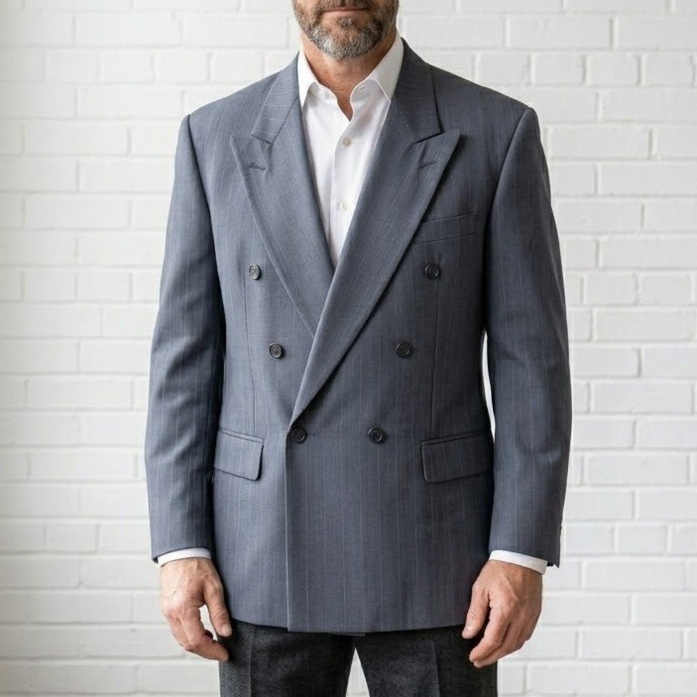 Bellissimo Double Breasted Blazer Mens 42 Short Grey Pure Virgin Wool Canada VTG